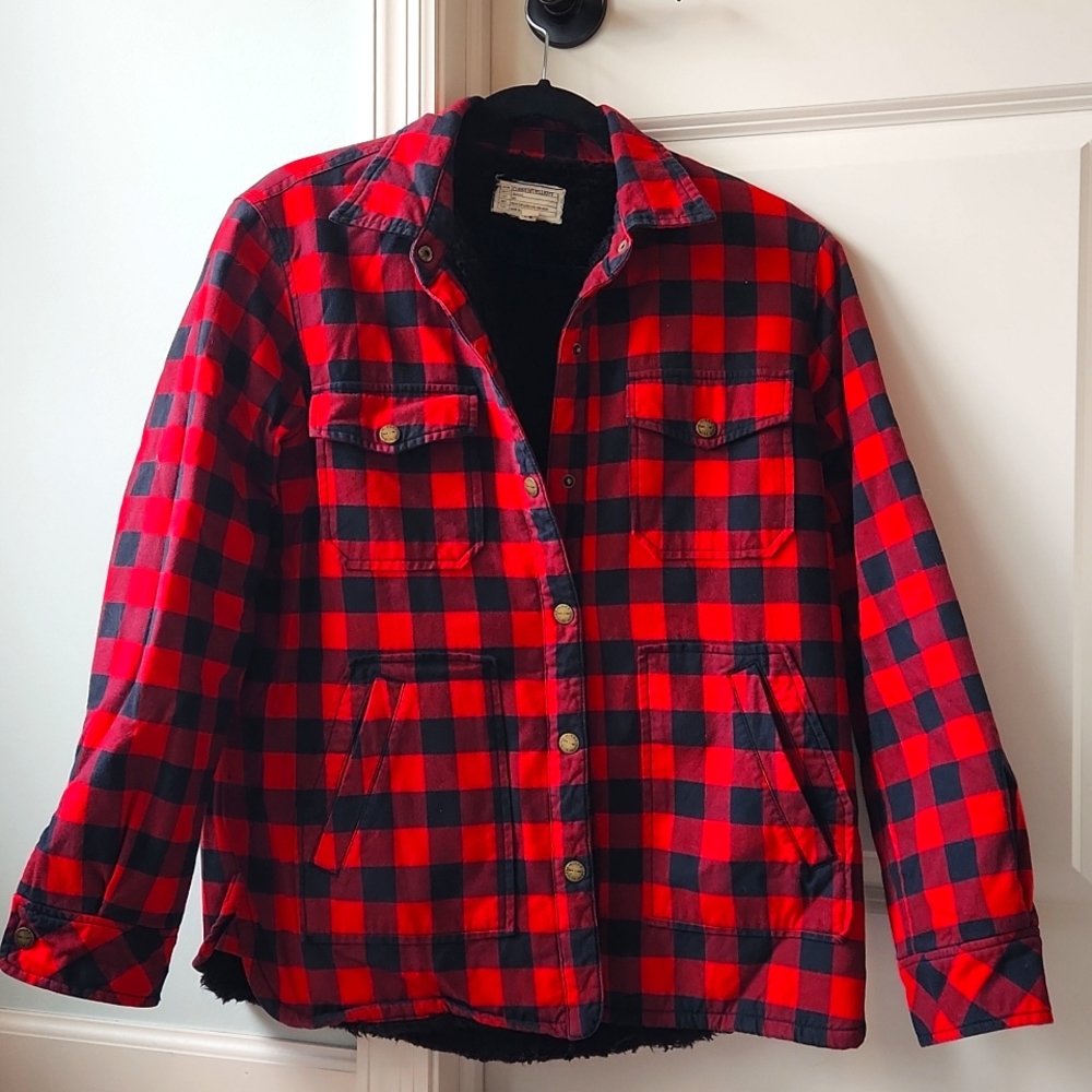 Current / Elliott Red Buffalo Plaid Workman Shirt Jacket Fleece-Lined EUC